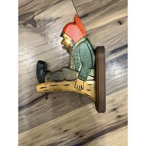 Vtg‎ RHON Hand Carved Wood Gnome With Hook Germany Rare Whimsy Color Wind Chime